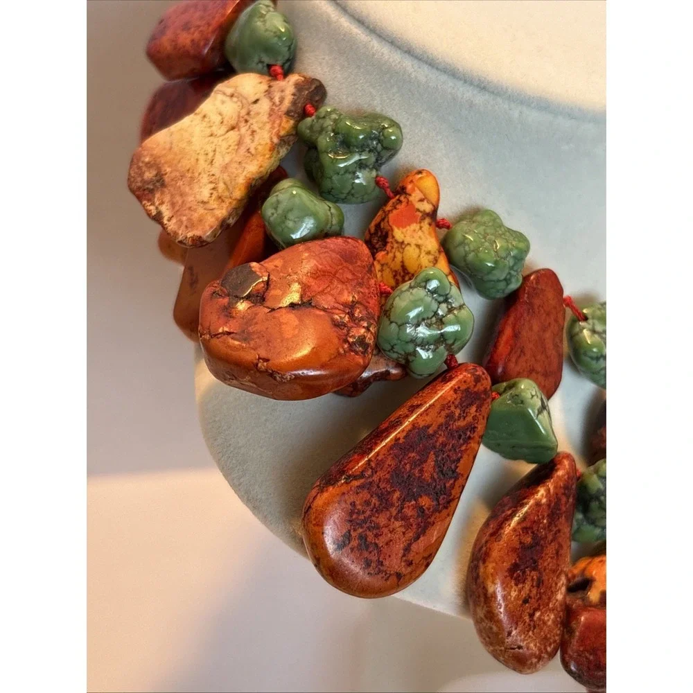 Native Artisan Turquoise Jasper Red Jasper Slab Stone Statement Necklace